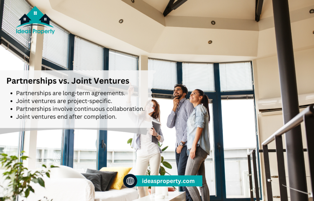 How do real estate partnerships differ from joint ventures?